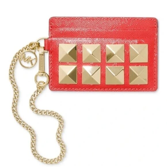 Michael Kors NWT Chain Studded ID Wallet Sangria Red - Picture 1 of 4